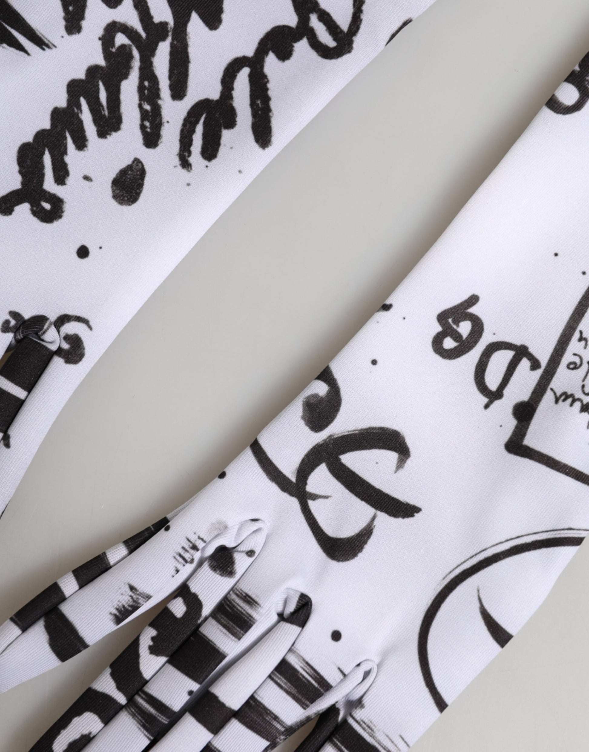 Black White DG Logo Elbow Length Mitten Gloves