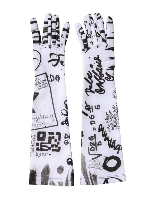 Black White DG Logo Elbow Length Mitten Gloves