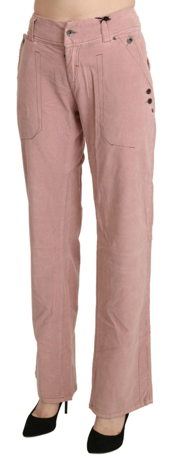 Cotton Pink High Waist Straight Trouser Pants