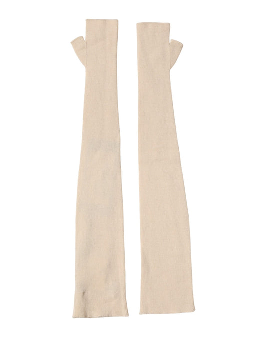 Beige Wool Fingerless Elbow Length Women Gloves