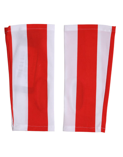 Red White Nylon Fingerless Wrist Length Gloves
