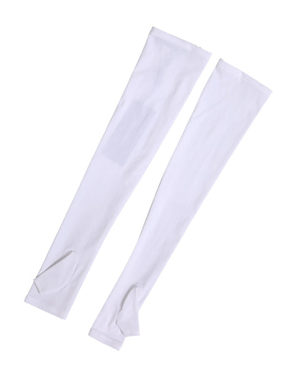 White Nylon Fingerless Elbow Length Mitten Gloves