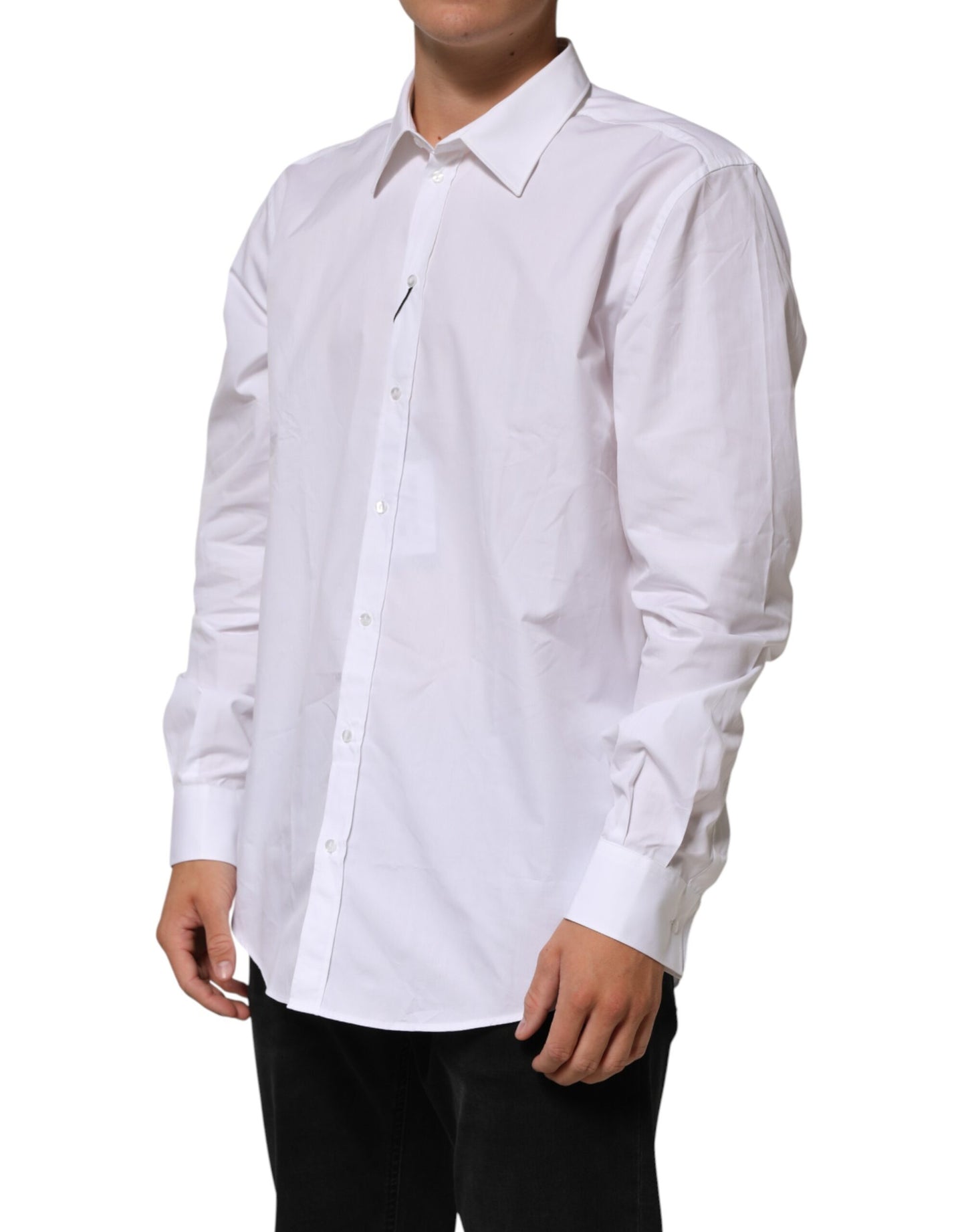 White Cotton Collared Long Sleeve Men Dress Shirt