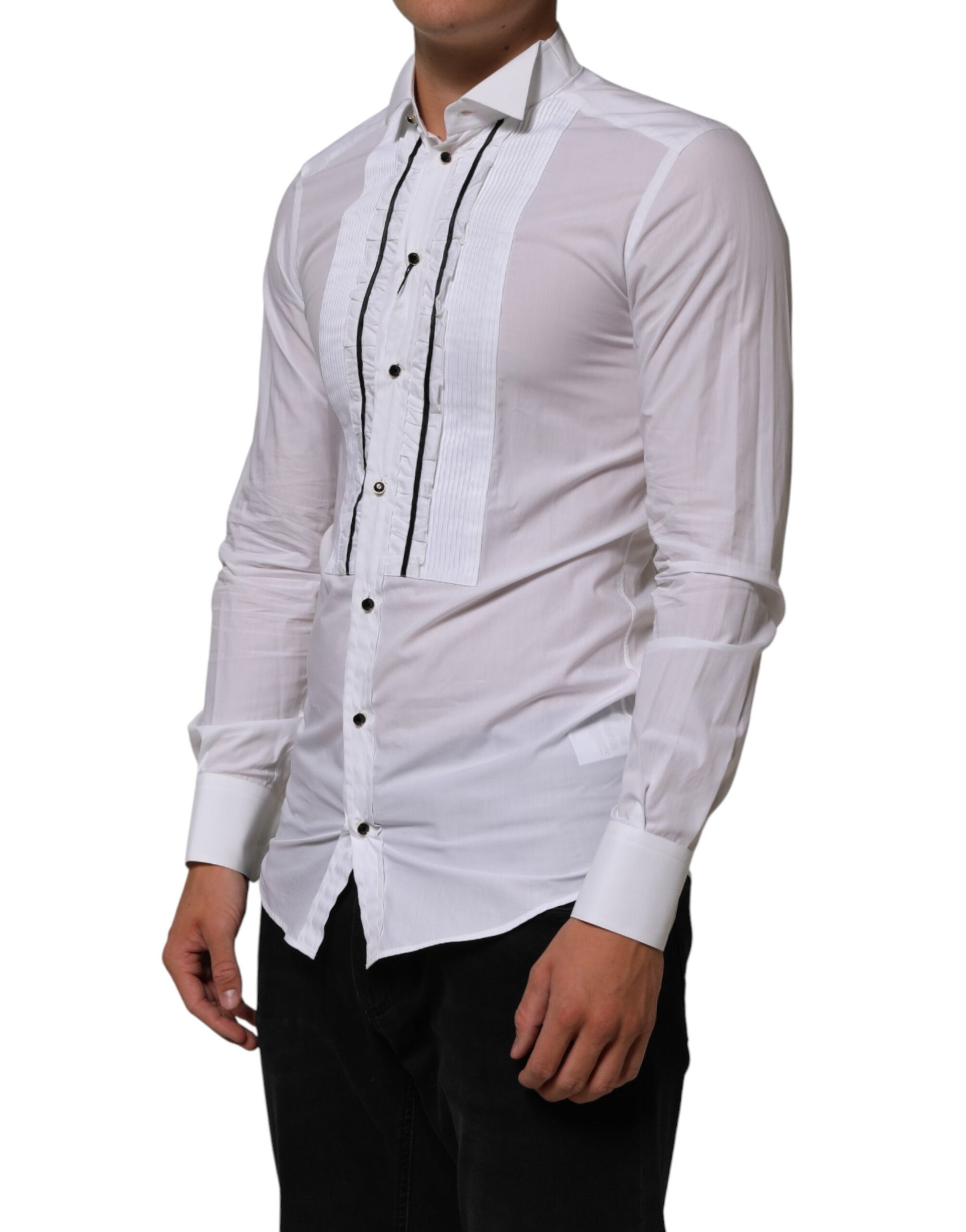White Cotton Collared Long Sleeve GOLD Dress  Shirt