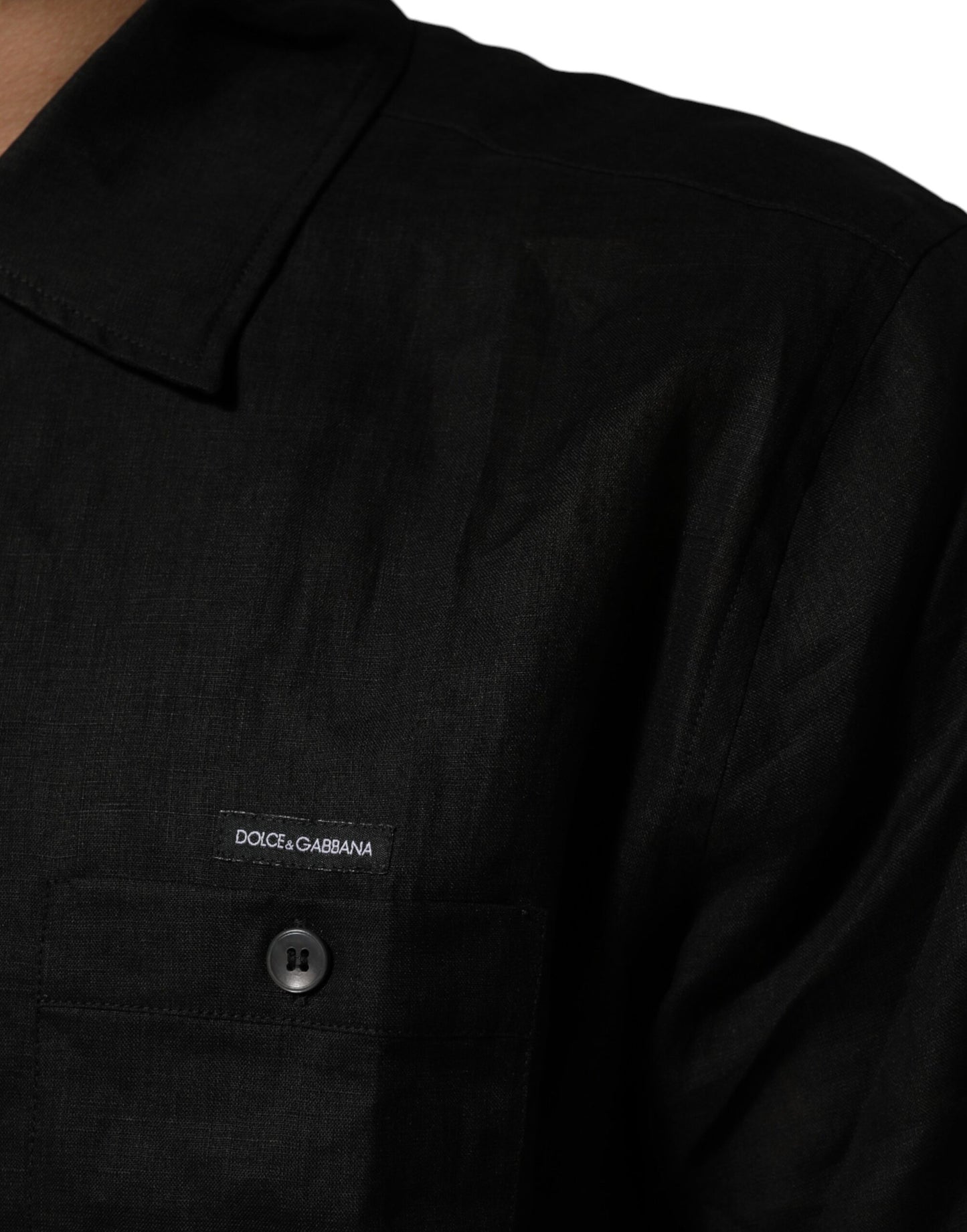 Black Linen Collared Short Sleeve Polo Shirt