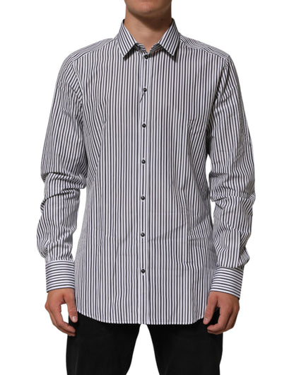 Black White Stripes Men GOLD Dress Shirt