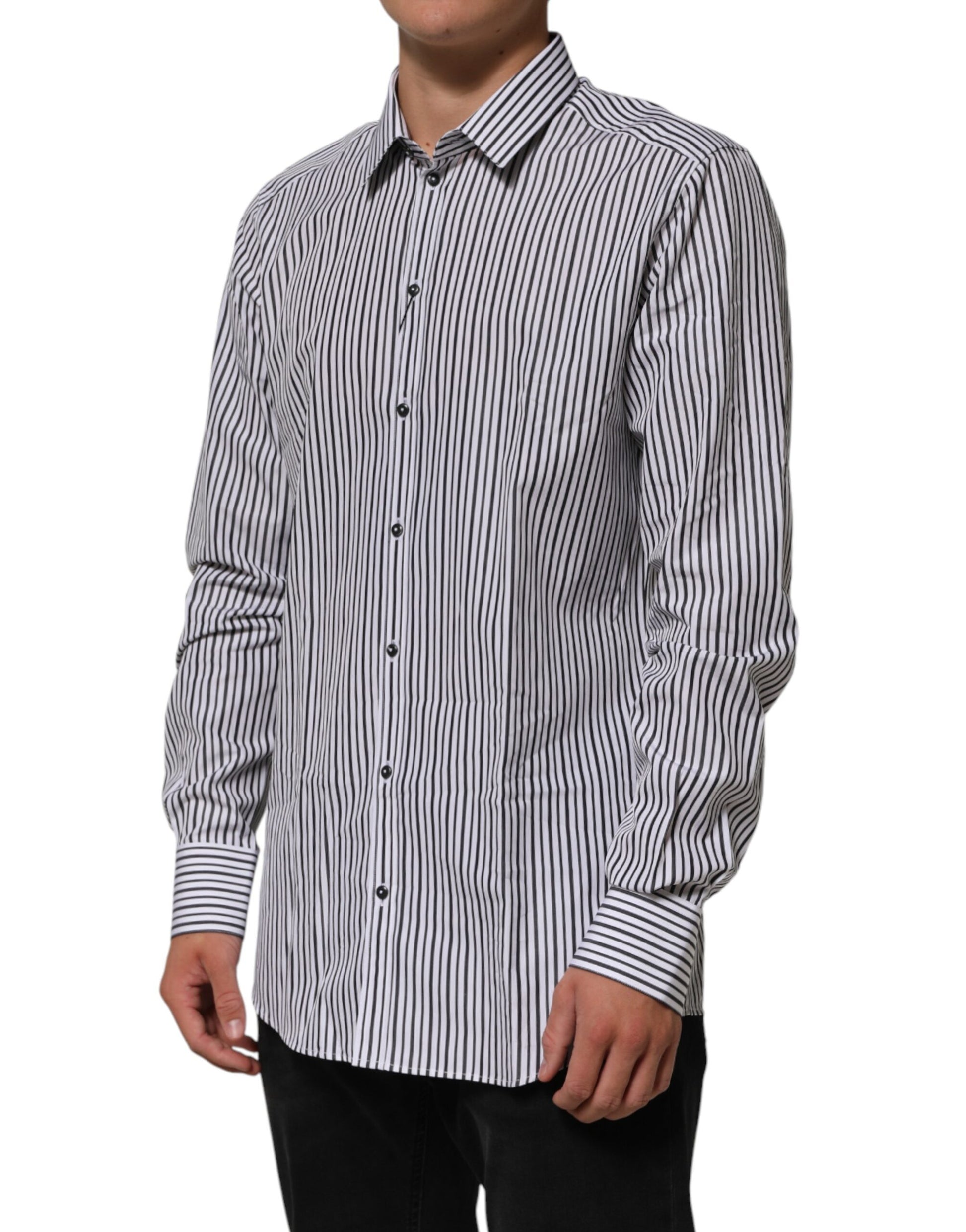 Black White Stripes Men GOLD Dress Shirt