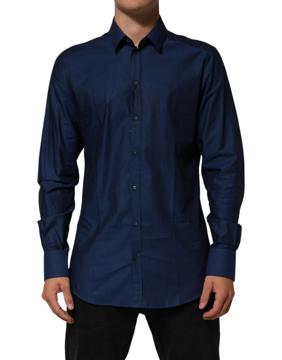 Blue Cotton Collared Men GOLD Dress Shirt