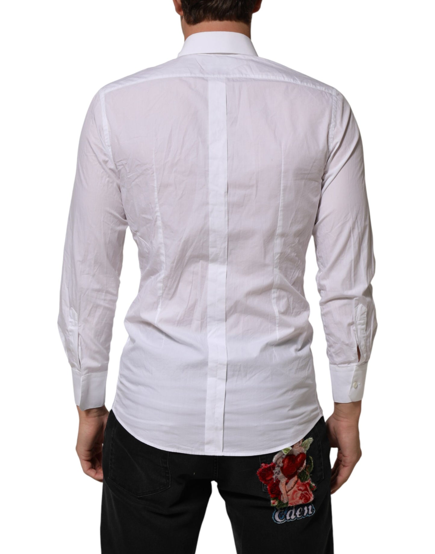 White Cotton Collared Men GOLD Dress Shirt