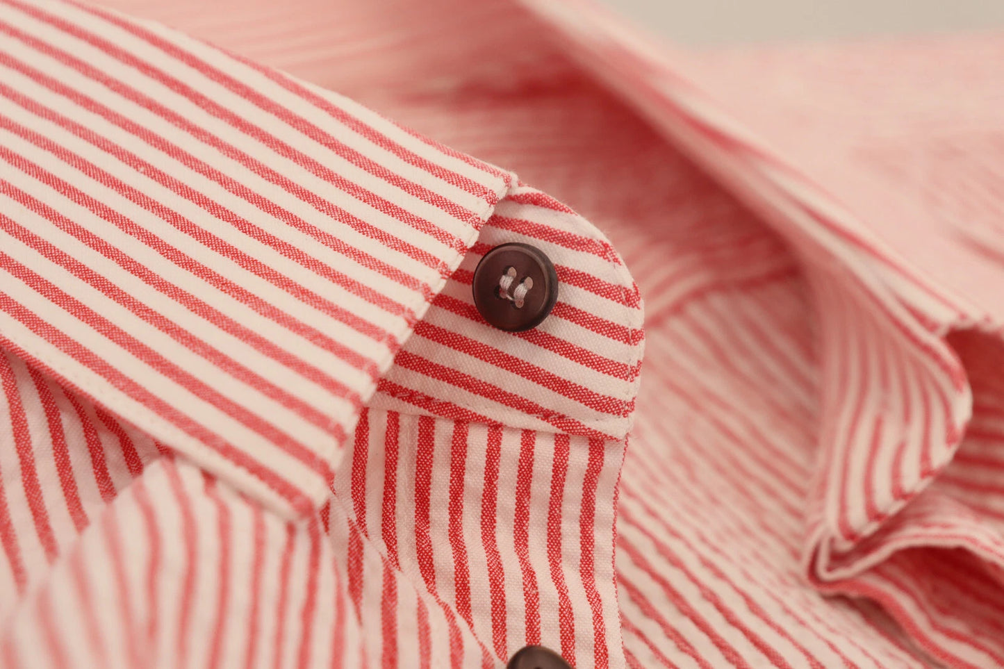 Red White Striped Cotton Short Sleeve Shirt