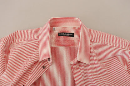 Red White Striped Cotton Short Sleeve Shirt