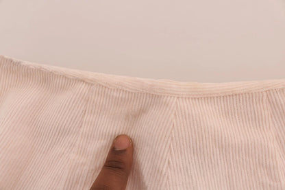 Beige Cotton Stretch Straight Trousers Pants