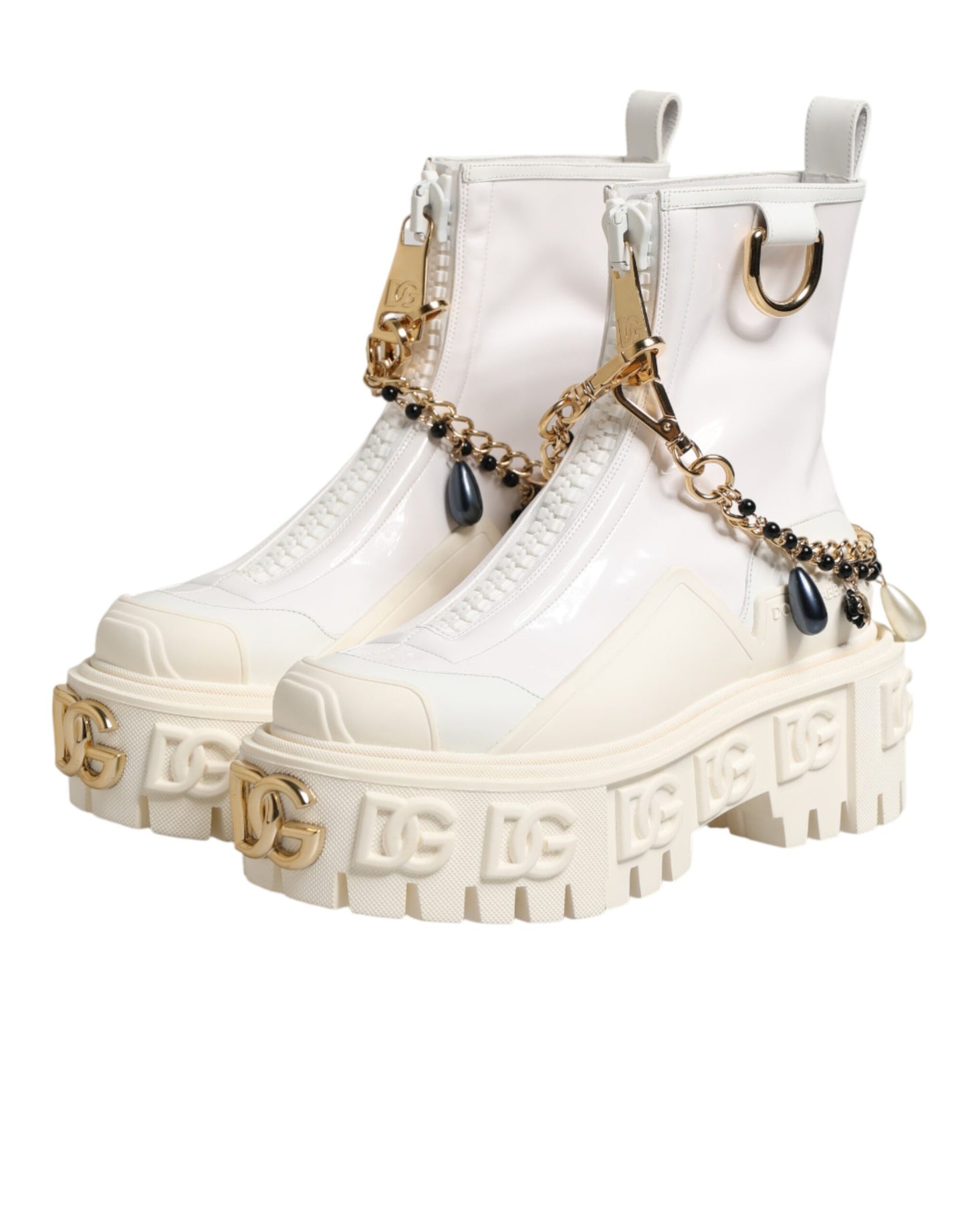 White Leather Rubber Logo Ankle Boots Shoes