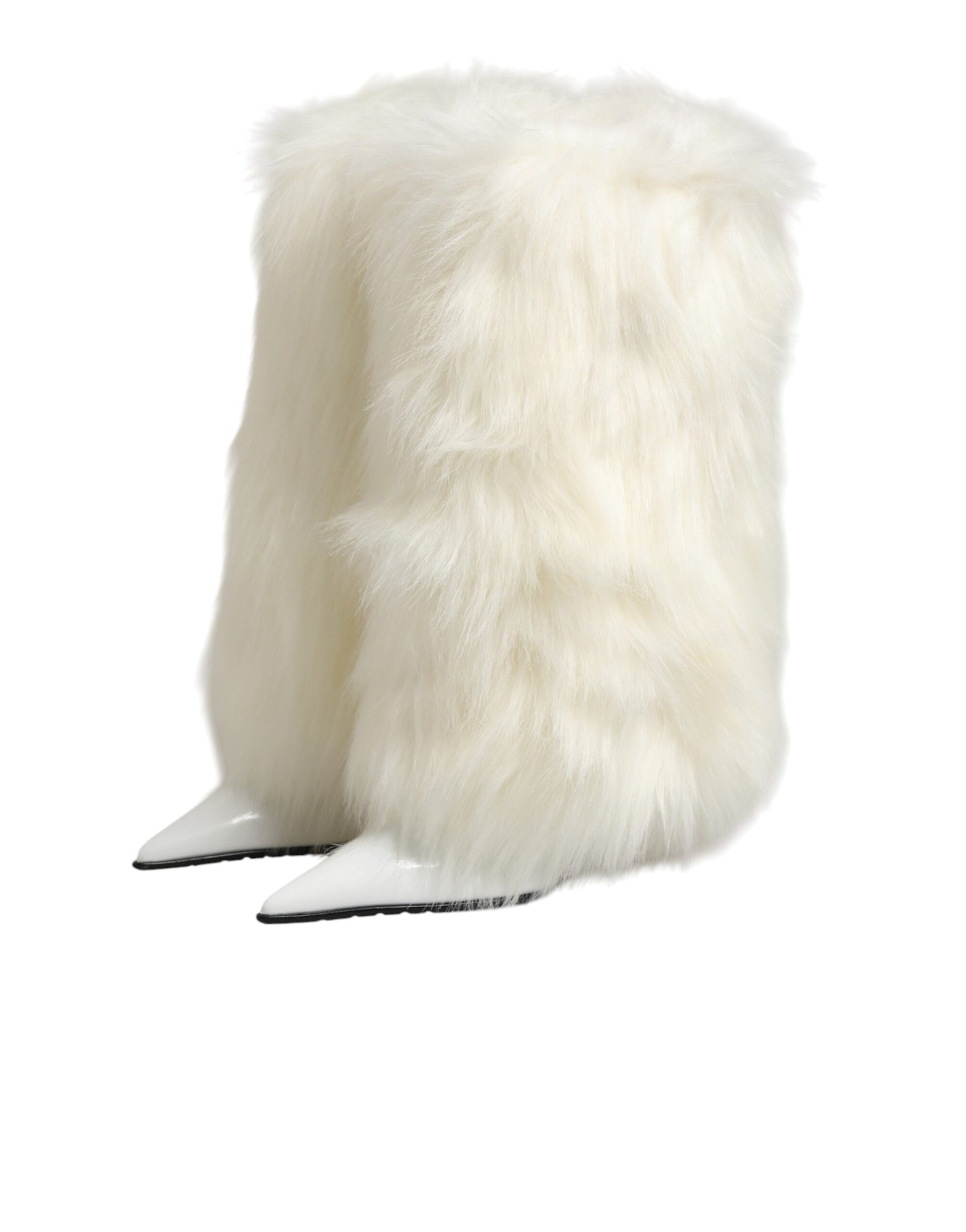 White Fur Pointed Knee High Stiletto Boots Shoes