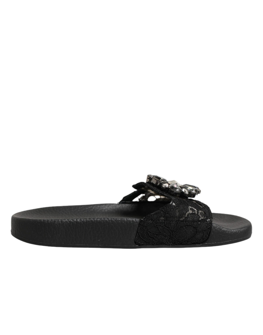 Black Devotion Matelassé Leather Slides Shoes