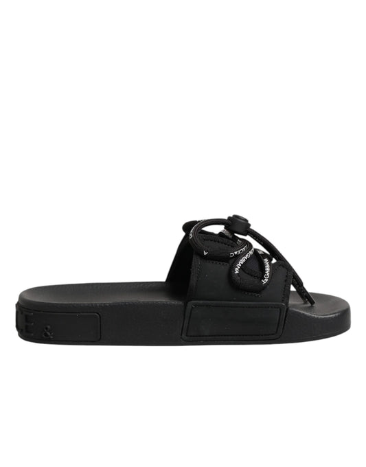 Black logo print Slides Beachwear Shoes