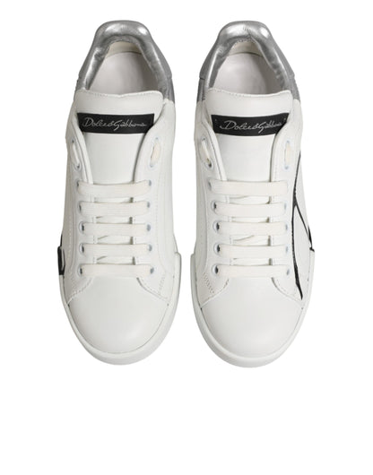 White Gray Low Top Leather Sneaker Shoes