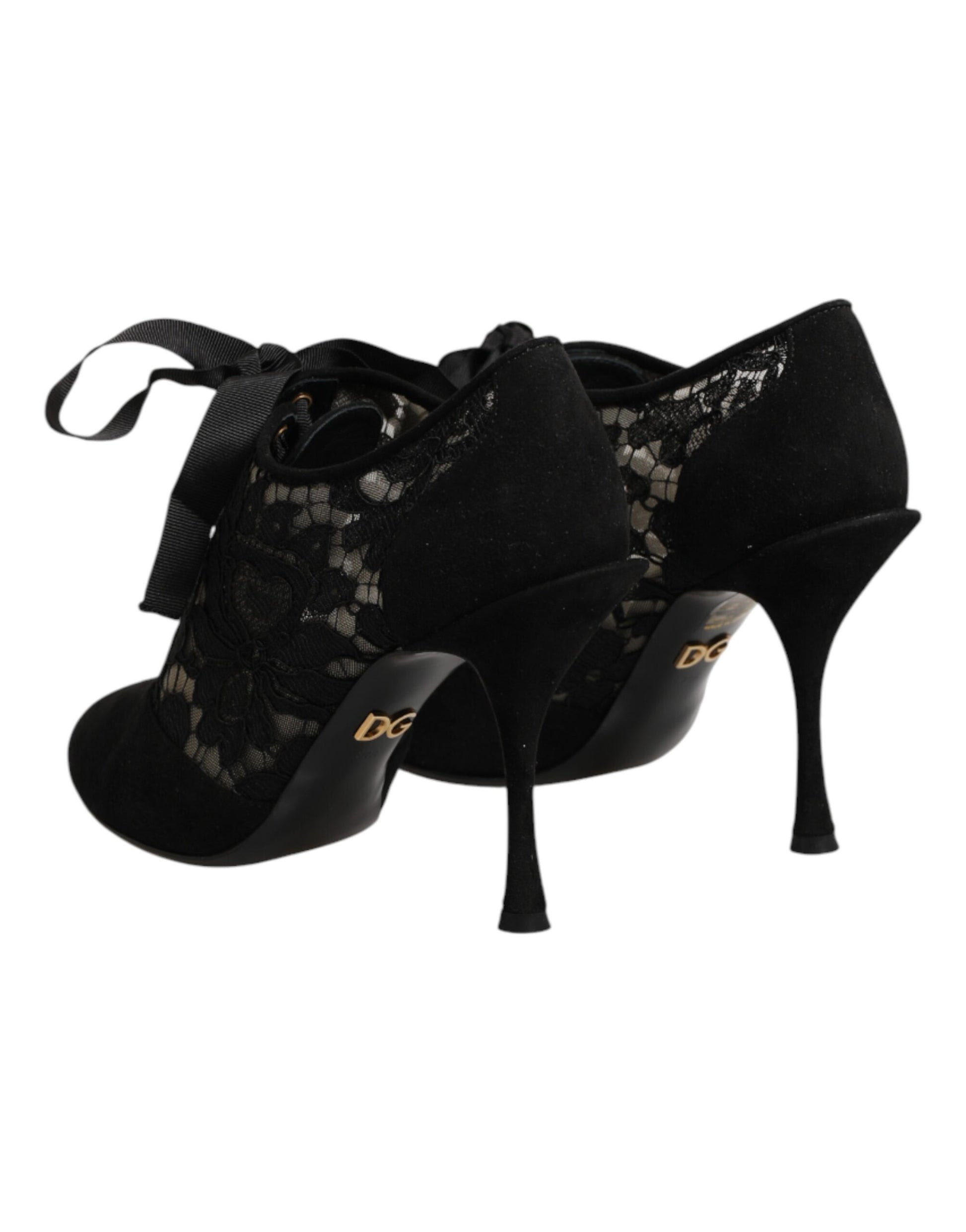 Black Floral High Heels LACE-UPS Pumps Shoes