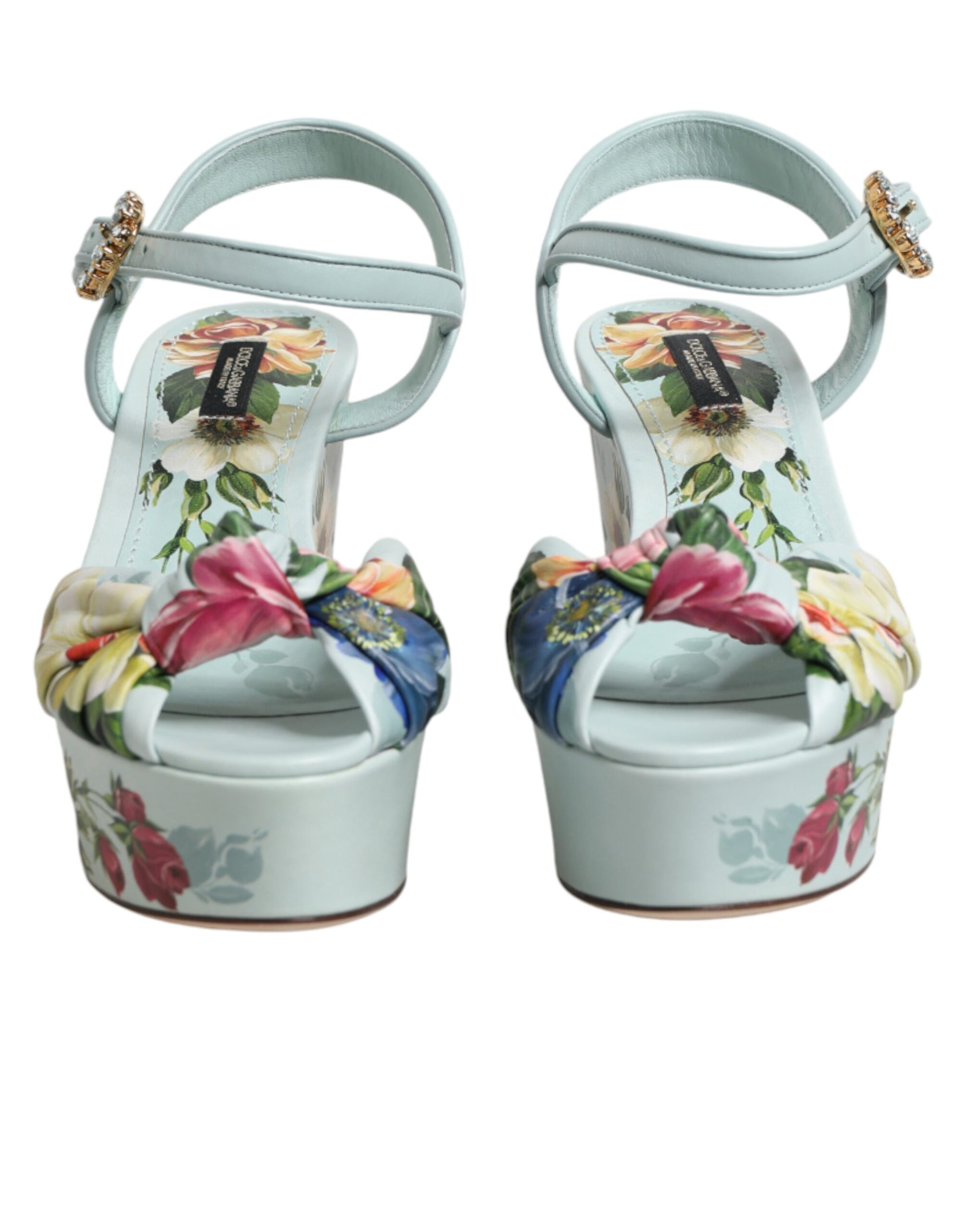Green Floral Ankle Strap Wedge Sandals Shoes