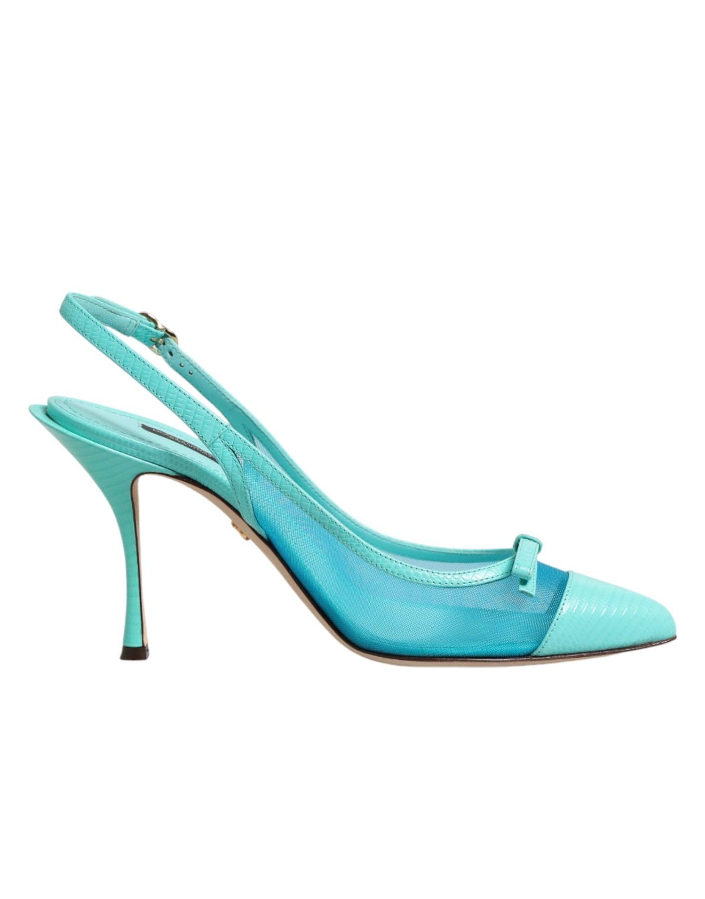 Blue Leather Mesh Heels Slingback Shoes