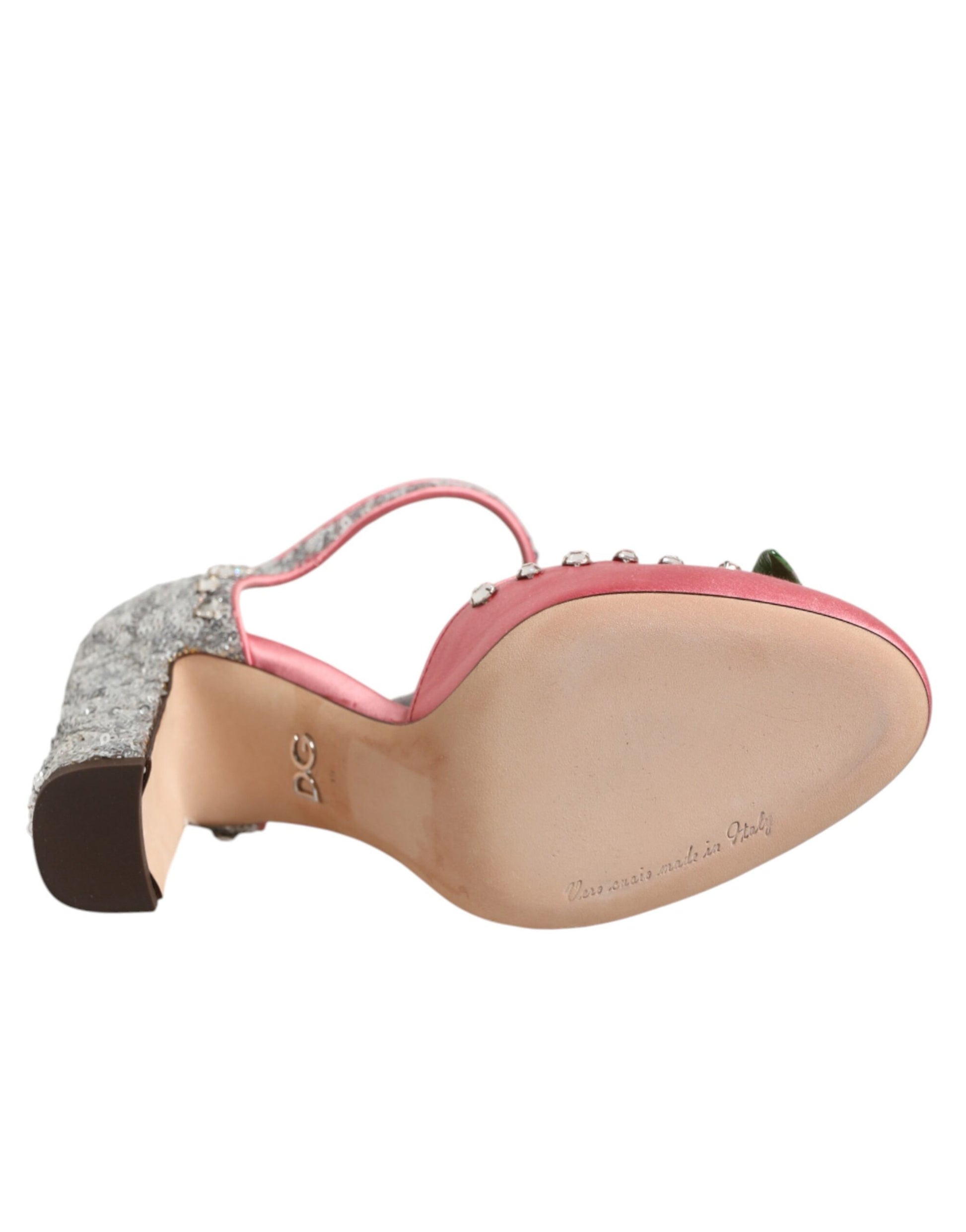 Pink Sequined Ankle Strap Sandals Shoes