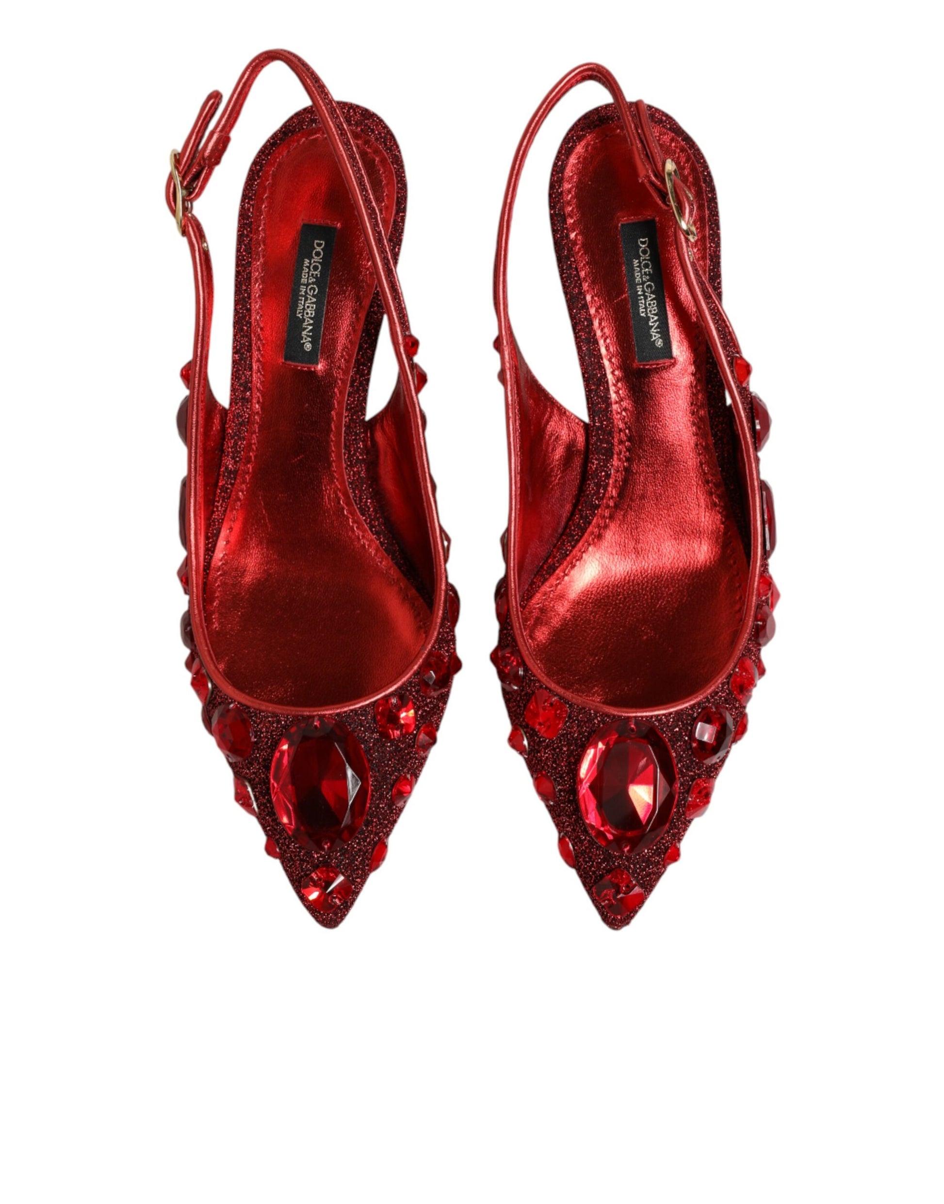 Red Crystal Embellished Slingbacks Shoes
