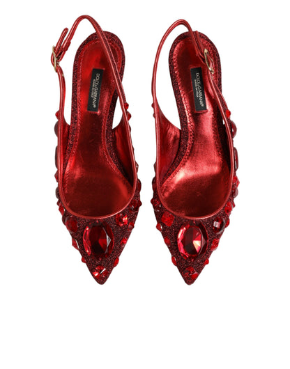 Red Crystal Embellished Slingbacks Shoes