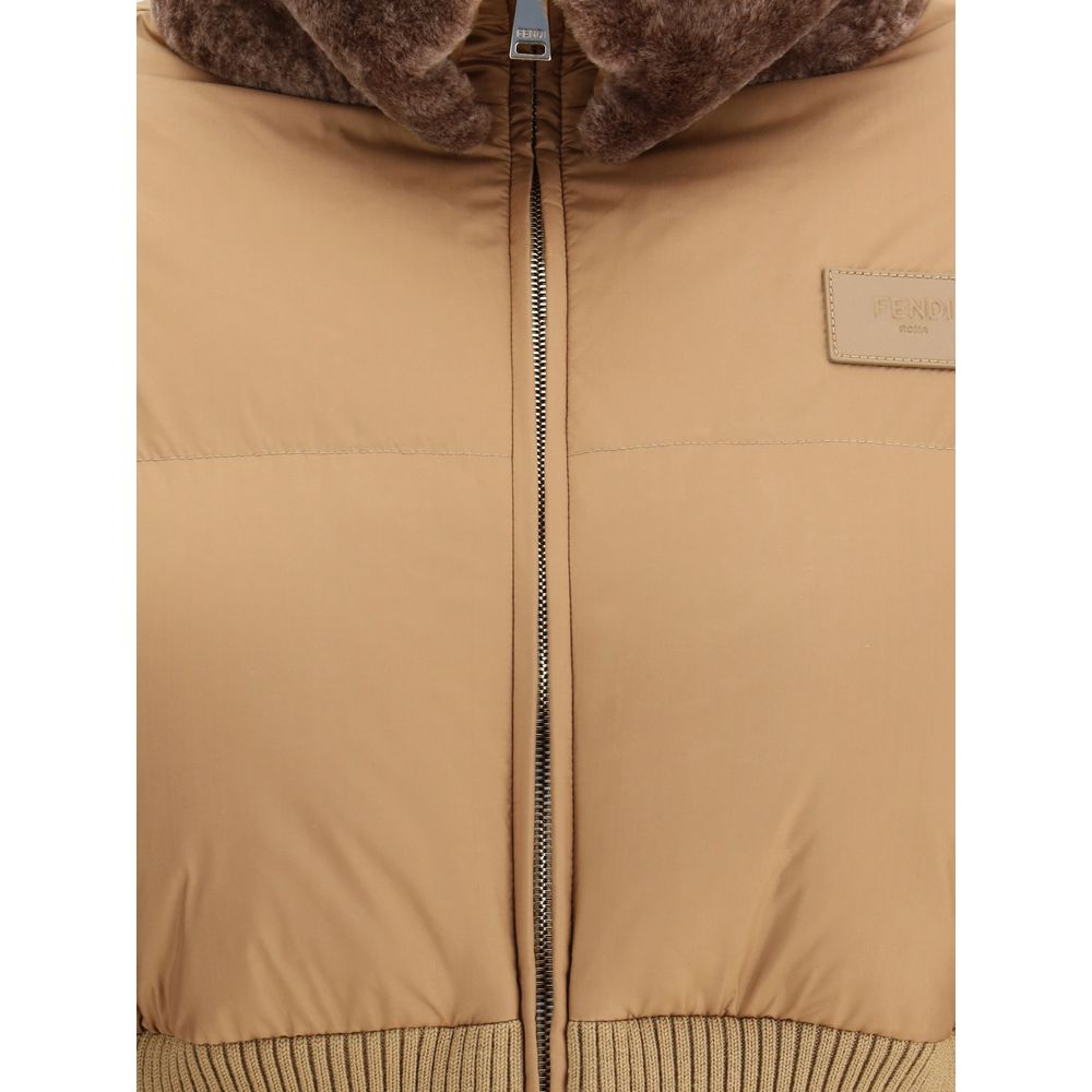 Cropped Down Jacket with Shearling lining