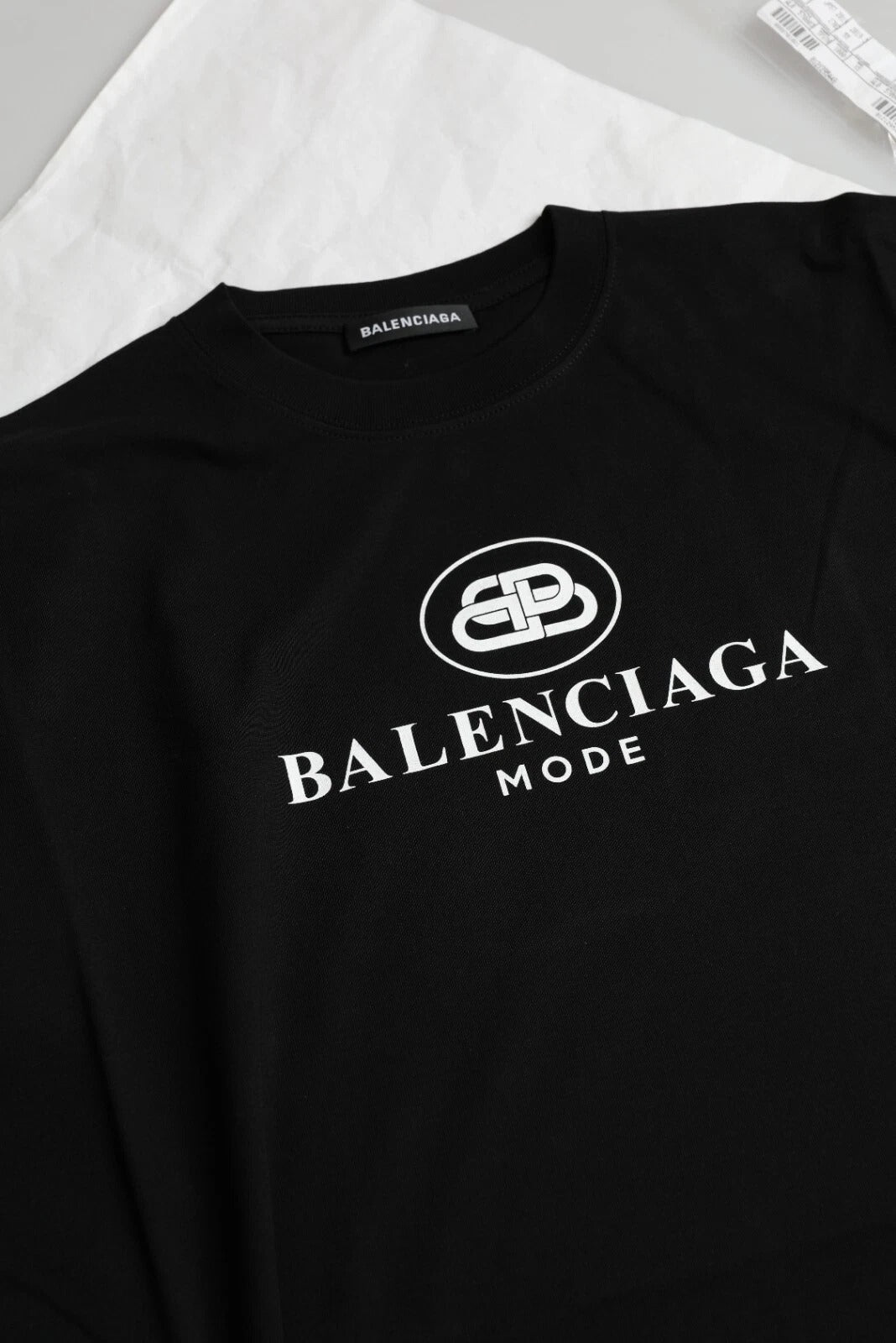 Black Cotton Logo Print Crew Neck Short Sleeves T-shirt