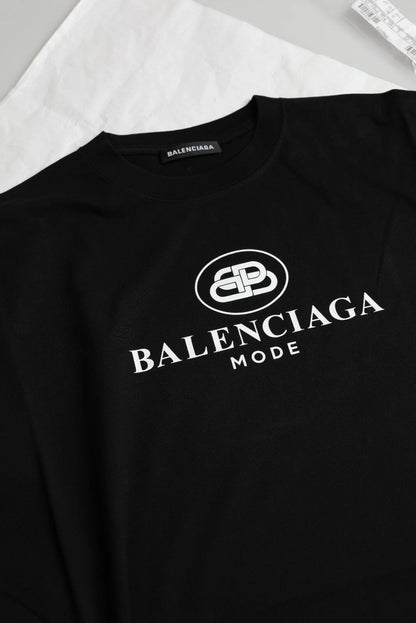 Black Cotton Logo Print Crew Neck Short Sleeves T-shirt