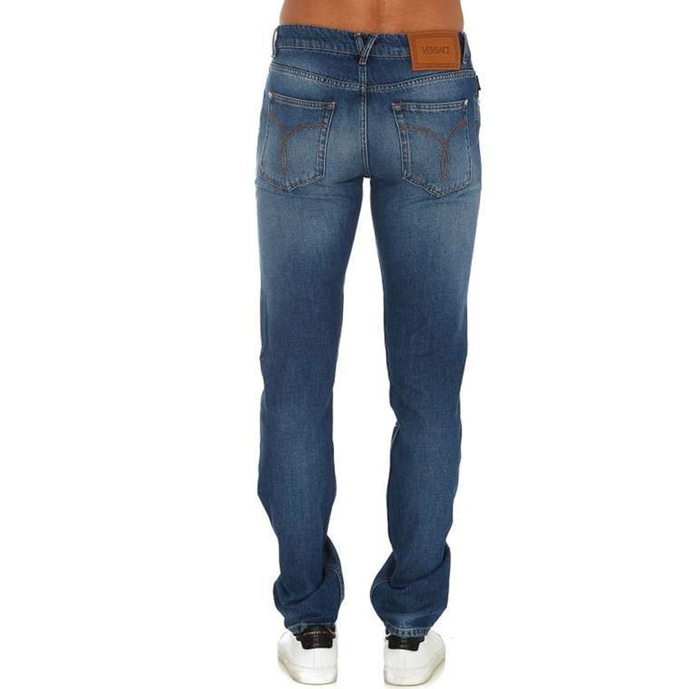 Blue Cotton Straight-Leg Jeans