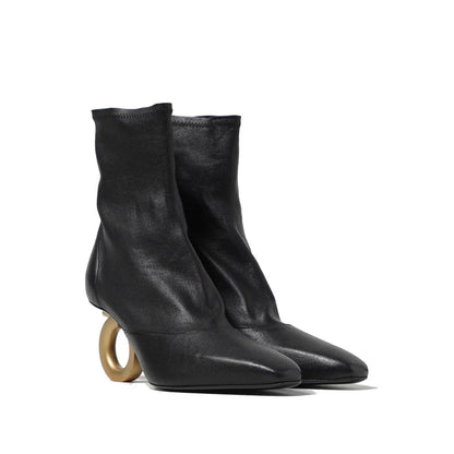 Black Lamb Leather High Heel Boots