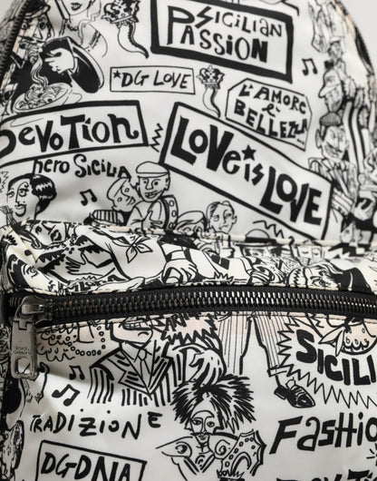 Black White Graffiti Print School Backpack Men Borse Bag