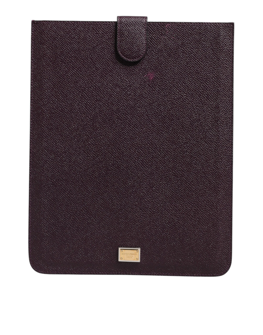 Dark Brown Leather Logo Plaque Cover Sleeve Tablet Case