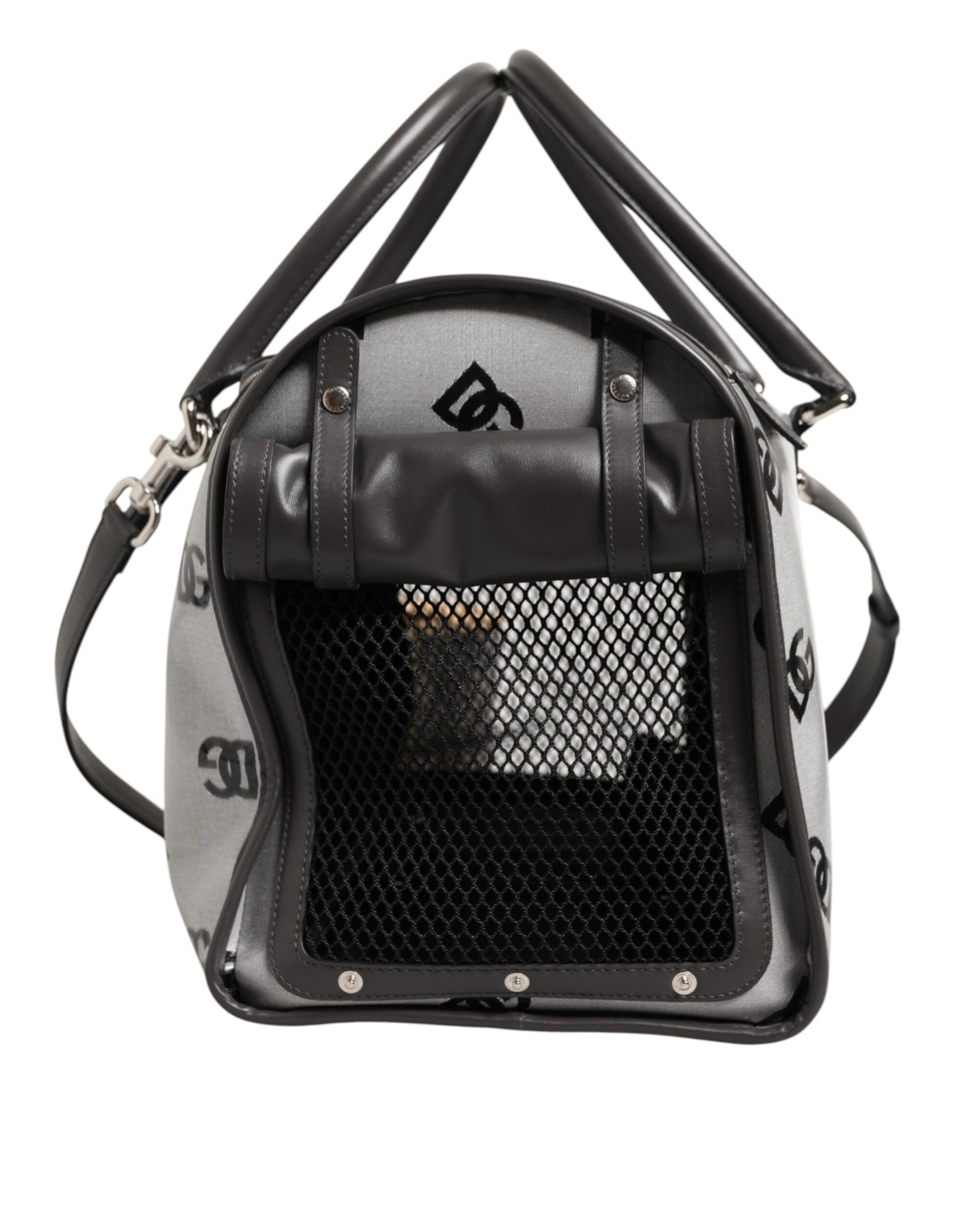 White DG Logo Pet Carrier Logo Plaque Top Handle Bag