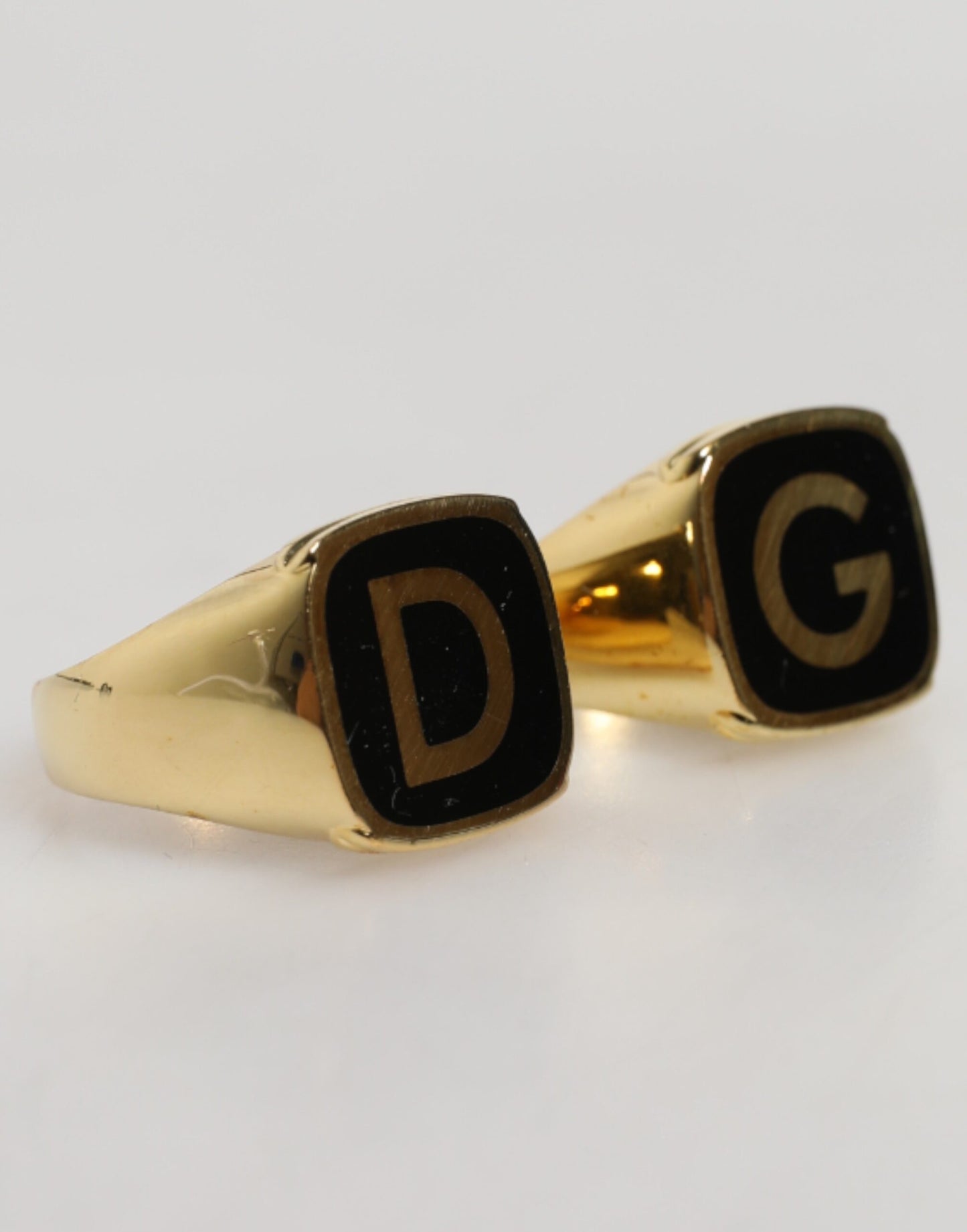Gold-Tone Real Brass Black Enamel "DG" Adjustable Rings