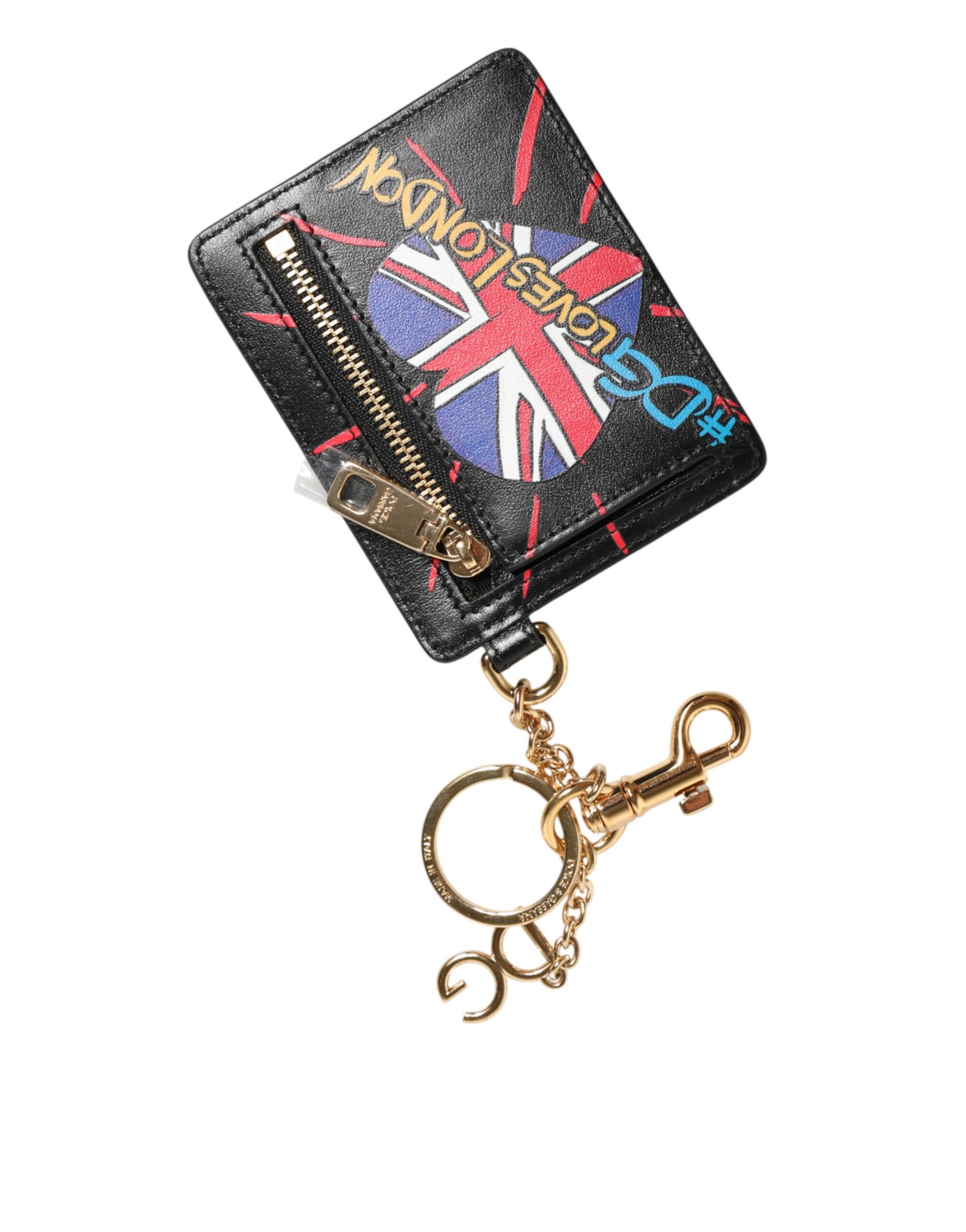 Black Leather #DGLovesLondon Cardholder Coin Case Keyring