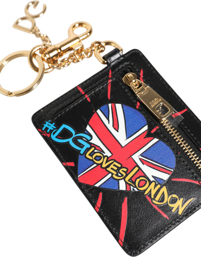 Black Leather #DGLovesLondon Cardholder Coin Case Keyring