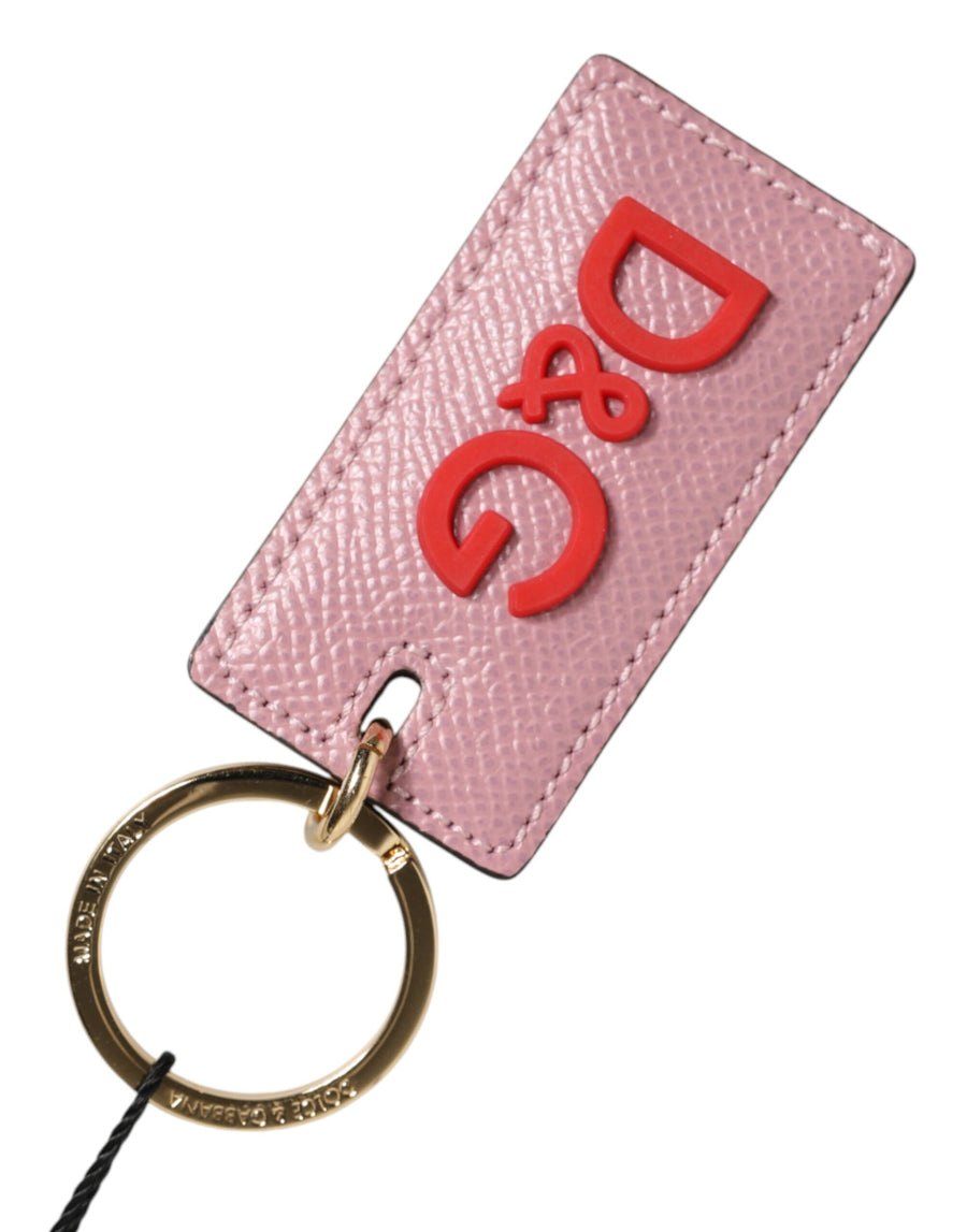 Pink Calf Leather Logo Metal Ring Men Keychain Keyring