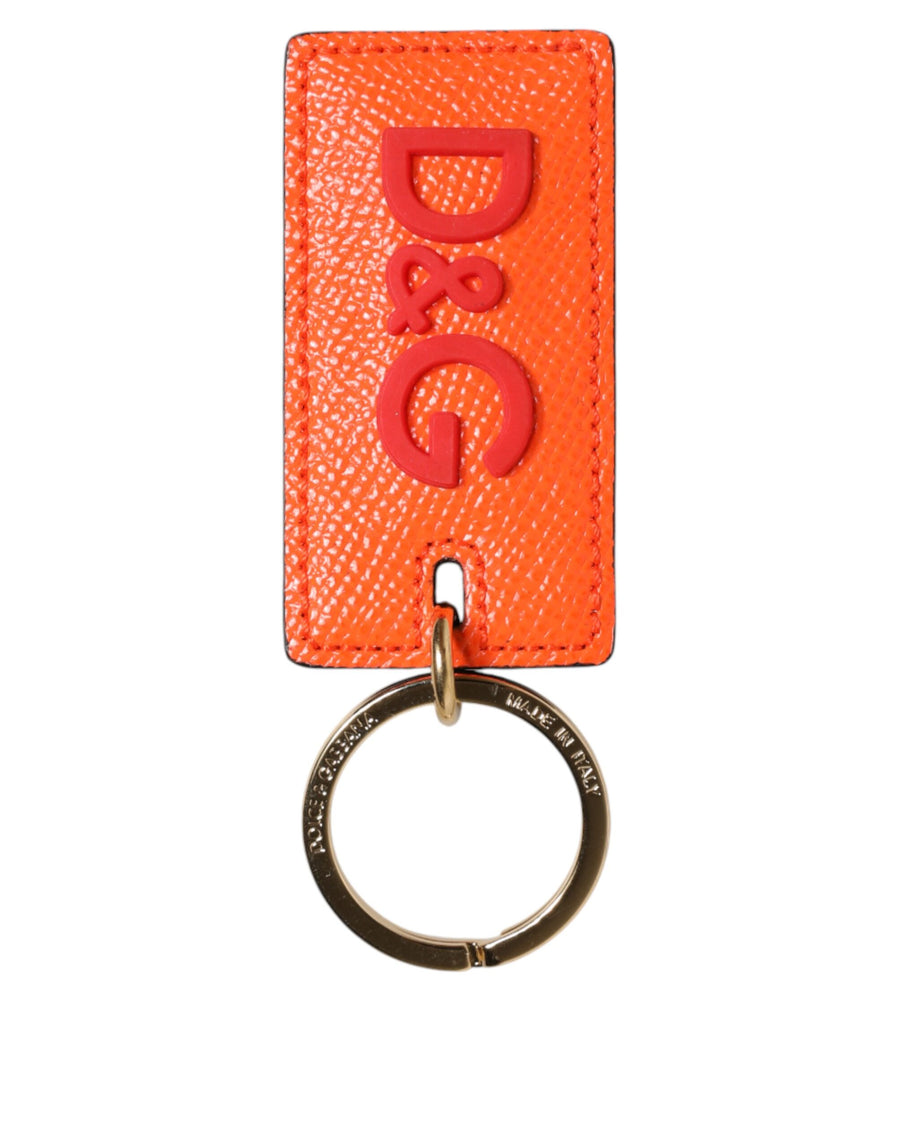 Orange Calf Leather Logo Metal Ring Keychain Keyring