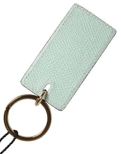 Mint Green Calf Leather Logo Metal Ring Keychain Keyring