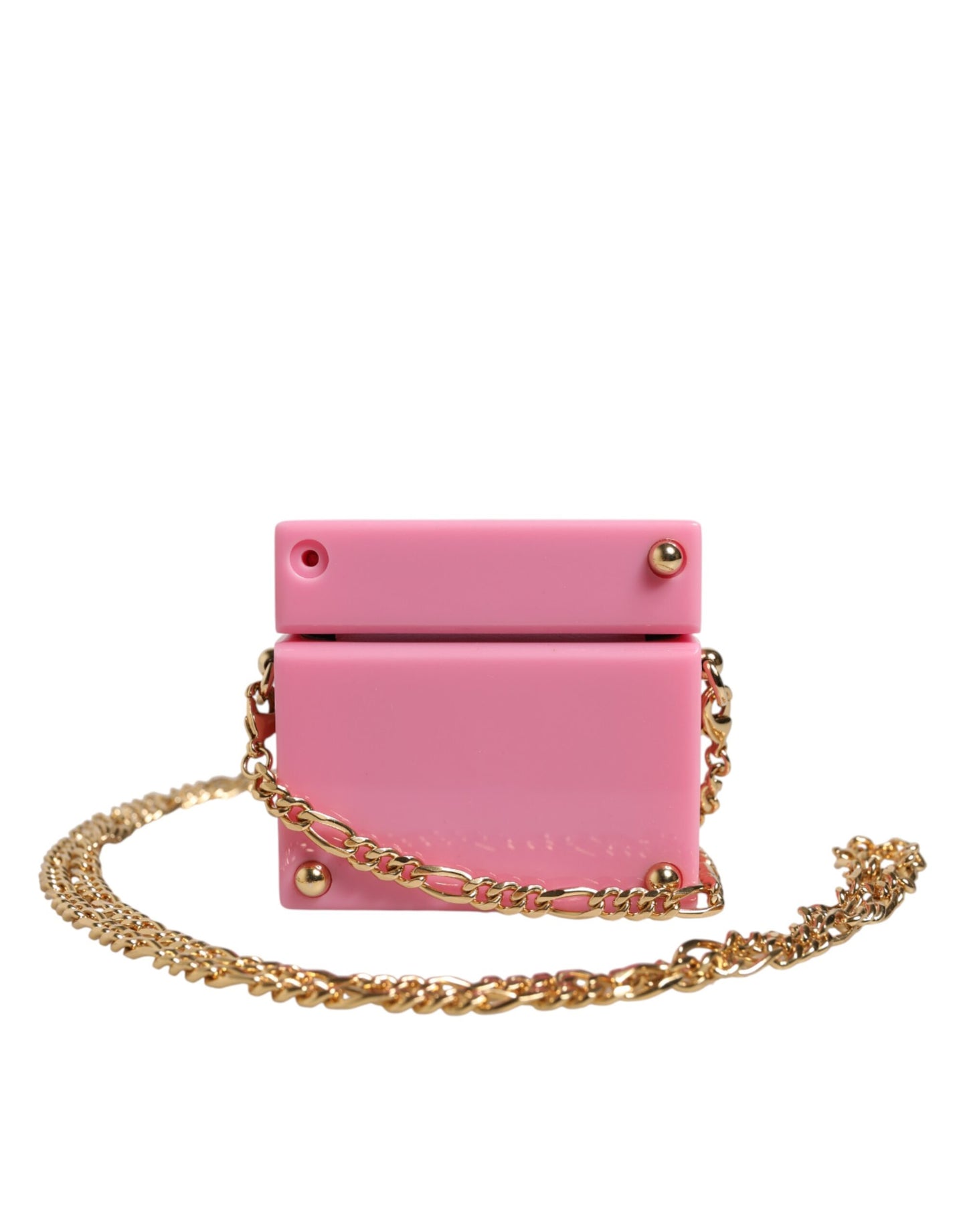 Pink DG Logo Plaque Cover Gold Chain Airpods Case
