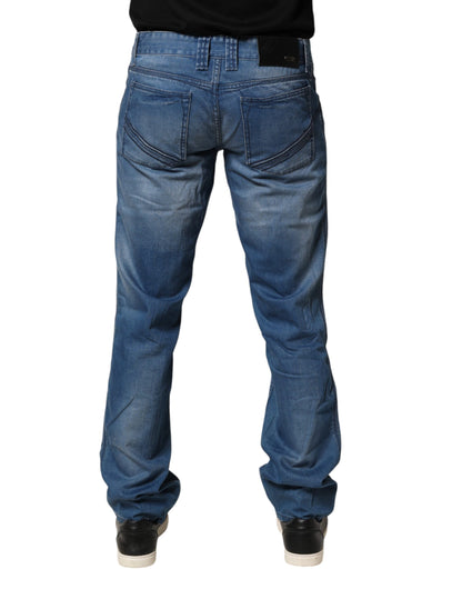 Blue Washed Cotton Regular Fit Men Denim Trouser Jeans