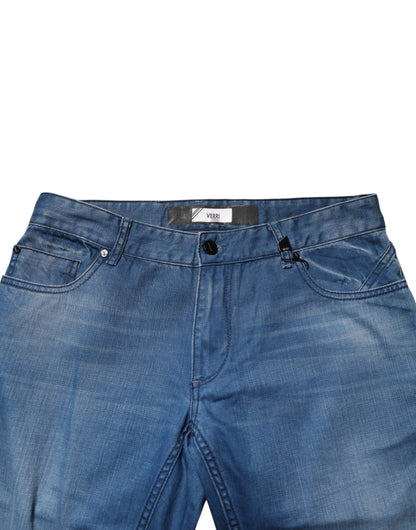 Blue Washed Cotton Regular Fit Men Denim Trouser Jeans