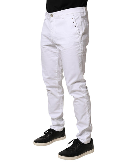 White Skinny Fit Mid Waist Men Chino Trouser Pants