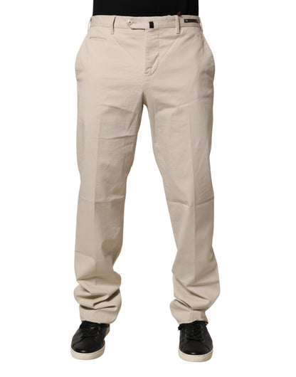 Beige Men Chino Mid Waist Straight Dress Trouser Pants