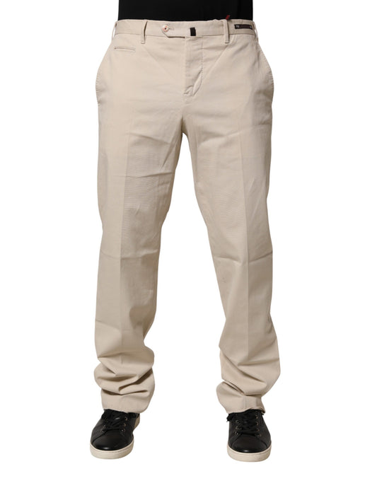 Beige Men Chino Mid Waist Straight Dress Trouser Pants