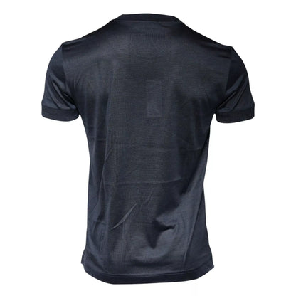 Blue Silk Crew Neck Short Sleeves Men T-shirt