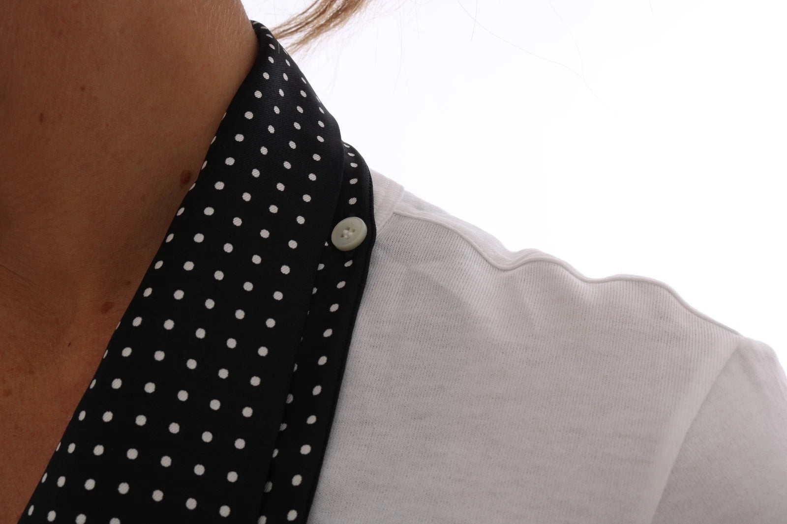 White Cotton Black Silk Scarf Top T-shirt