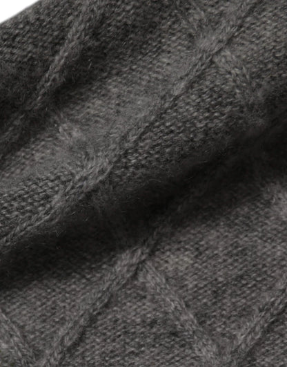 Gray Cashmere Argyle Intarsia Knit Crew Neck Men Sweater